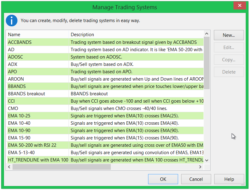 Manage Trading Systems dialog