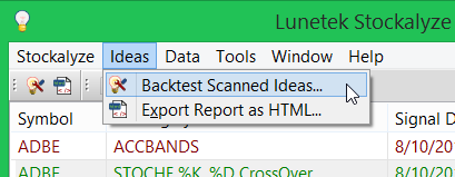 Invocation point for backtesting scanned ideas