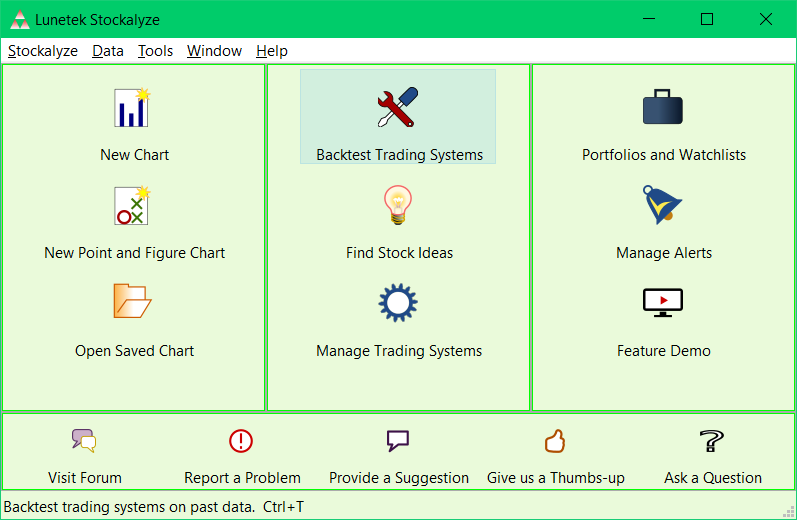 Backtest Trading System tool button