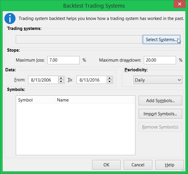 Backtest Trading System Dialog