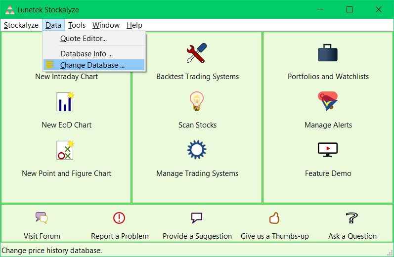 Change Database menu item