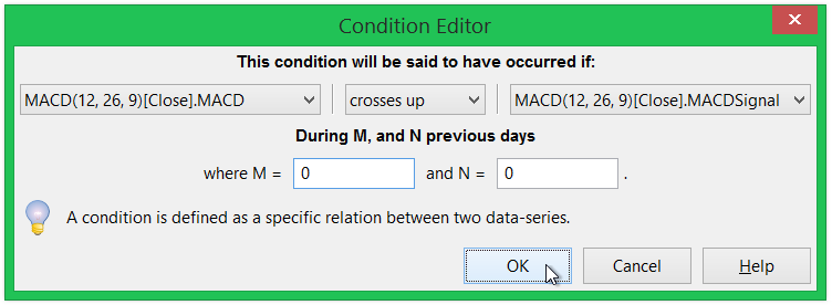 Condition Editor Dialog for MACD