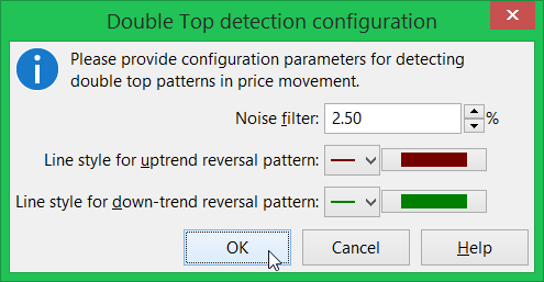 Double top detection configuration dialog