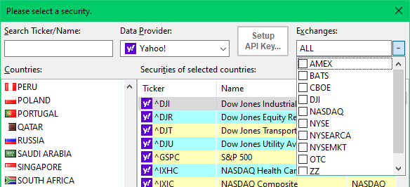 Exchanges drop-down for United States