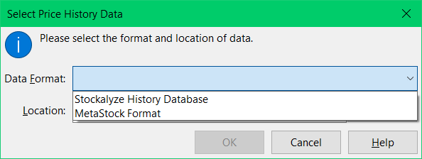 Price History Data Selection Dialog