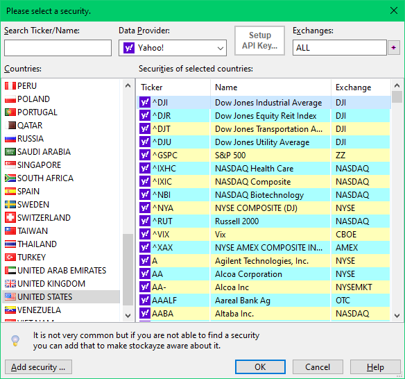 Security Selection Dialog