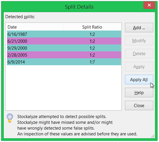 Split Details Dialog